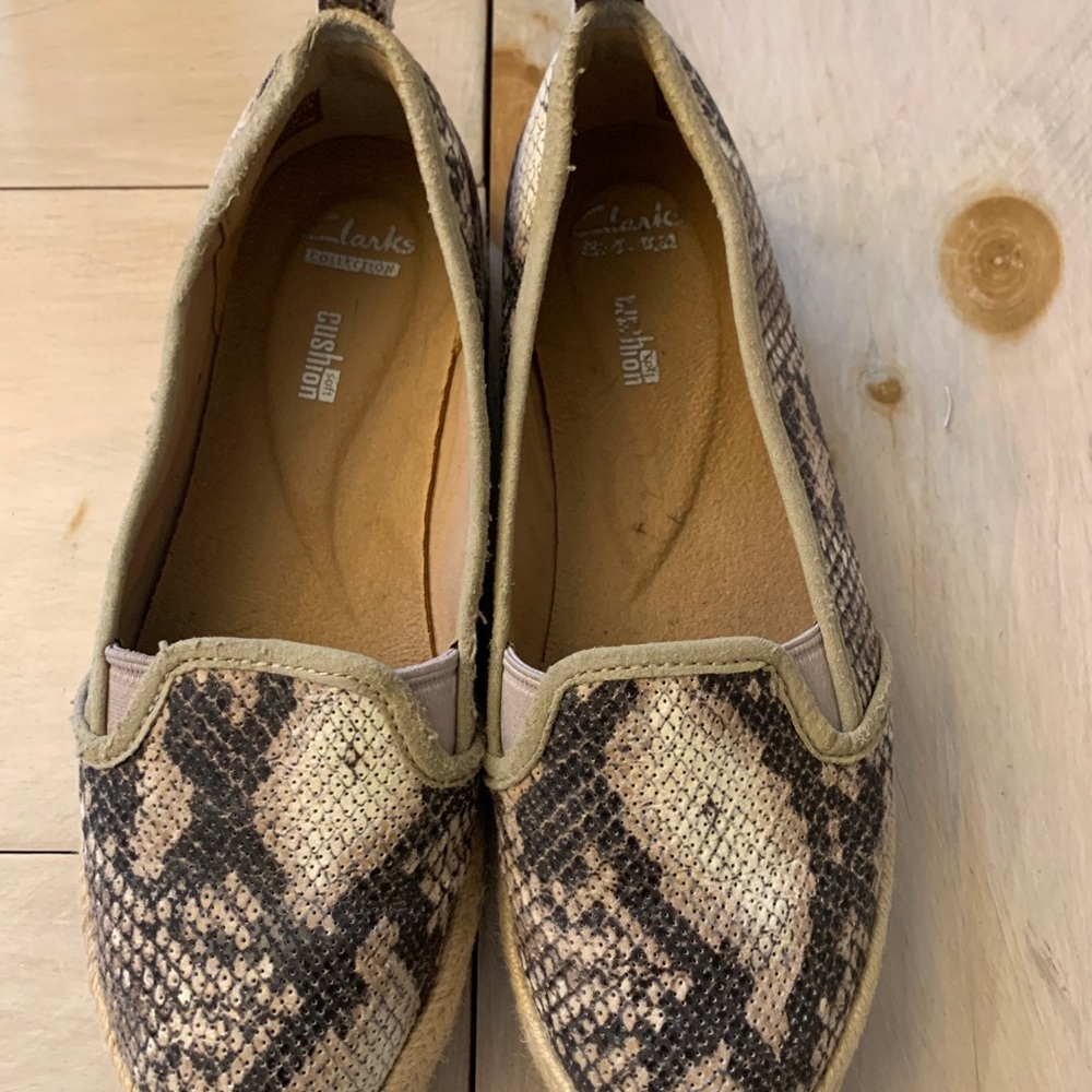 Clarks snake print slip on sneakers